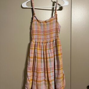 Pink and Yellow Plaid Smocked Sundress